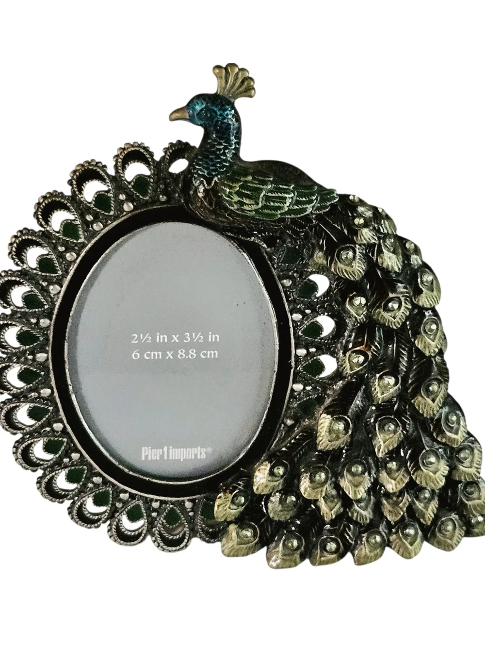 PIER 1 IMPORTS Jeweled Peacock Picture Frame Enamel Rhinestone Metal